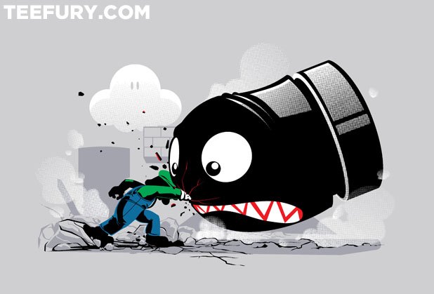 Luigi Stopping Bullet Bill. If you like it, buy it from the creator on a Tee at http://www.teefury.com/gallery/1780/LUIGI__ALWAYS_ANGRY/